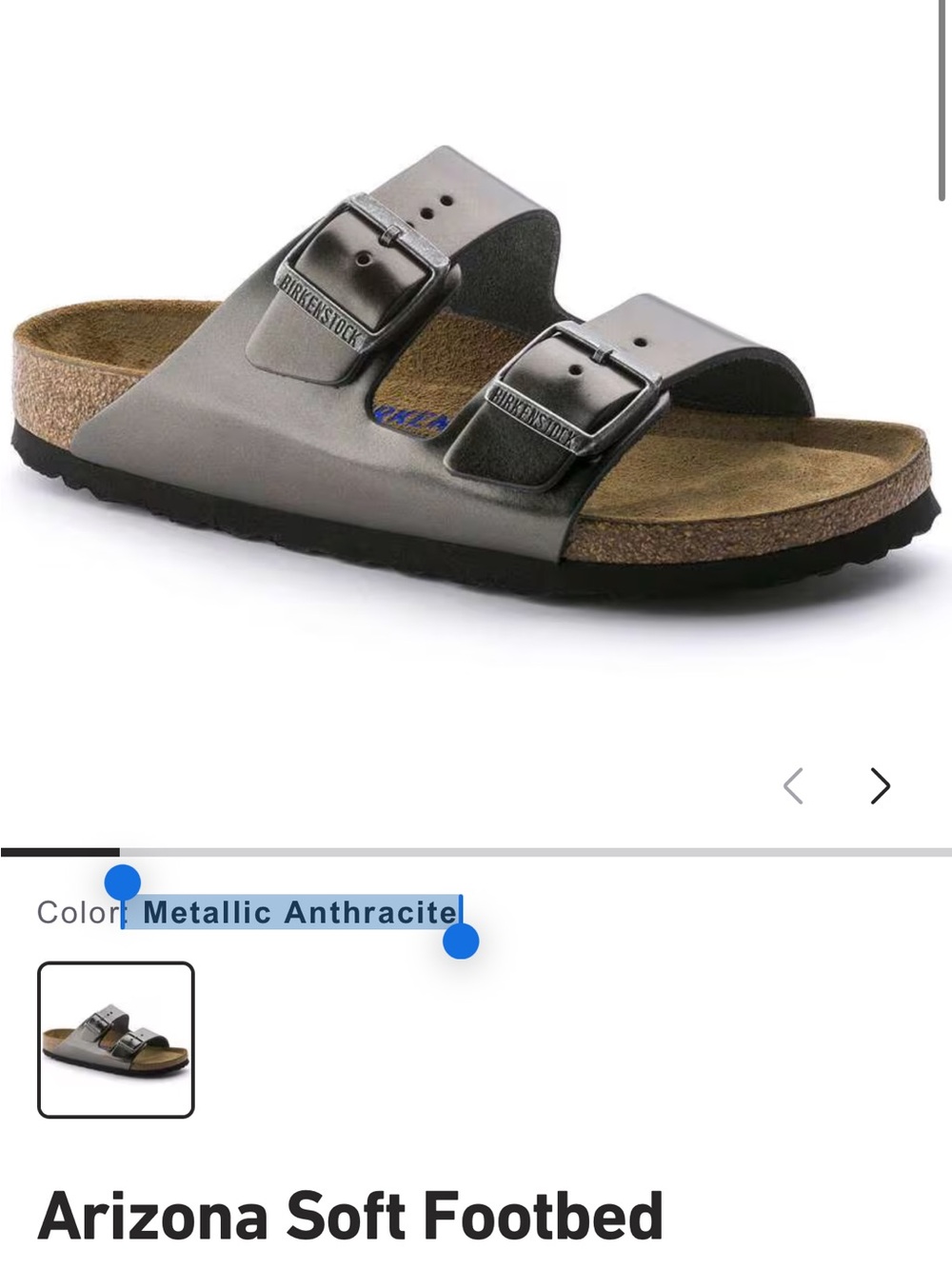 Birkenstock Arizona Soft Footbed Sandal in Metallic Anthracite